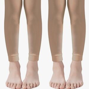 NEW 2 Pairs Girls Tan Ballet Dance Footless Tights For Ages 4-6 / 38-50lbs
